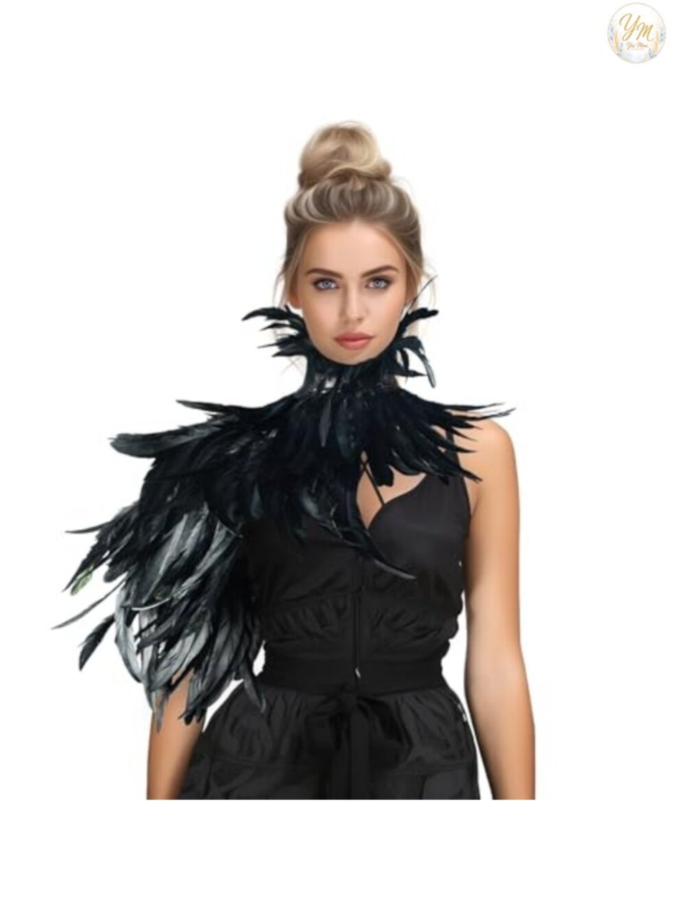 Feather Shoulder Sash and Collar Costume Set Gothic Dark Fantasy Cosplay